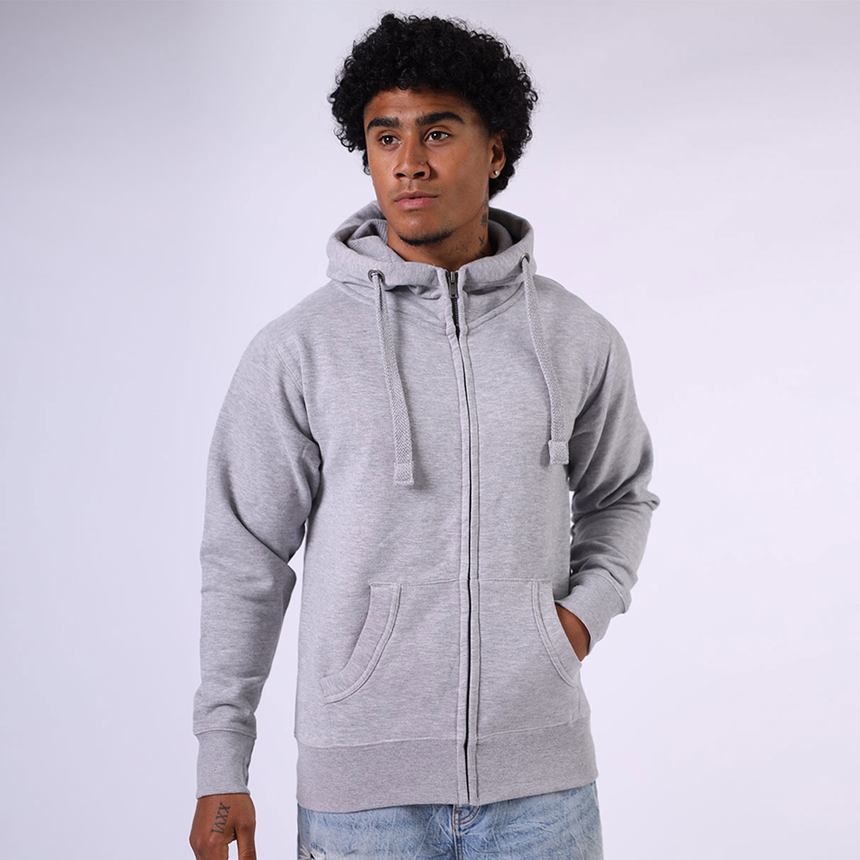 W41PF Grey Melange Male Front Fully Zipped